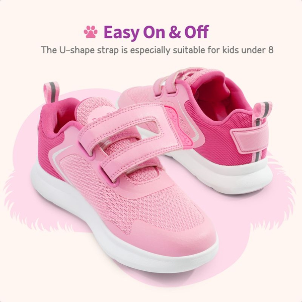 Kids Mesh Upper Easy On & Off Athletic Running Shoes - PINK HOT PINK - 3